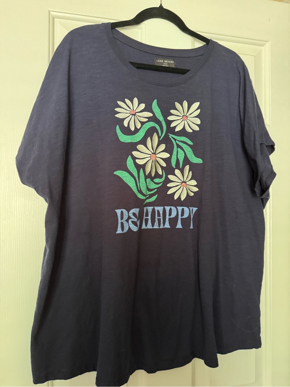 Lane Bryant Women’s Navy 'Be Happy' Floral Graphic Tee -26/28